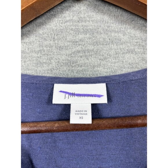 J. Jill Blue V-Neck Tunic Top XS 100% Linen 3/4 Sleeves‎ Textured Front - Picture 2 of 6